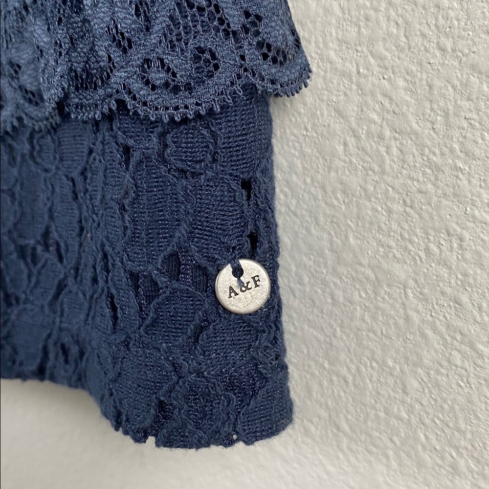 Abercrombie & Fitch Floral Lace Ruffle Layer Tank Top | Semi Sheer, Lined | Navy - Picture 13 of 16